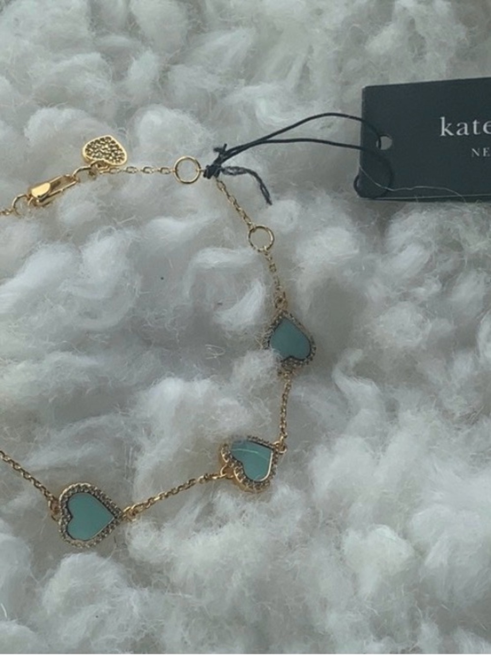 kate spade Gold Heart Bracelet with Mint Enamel hearts! NWT - Picture 6 of 10